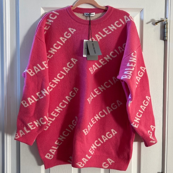 BALENCIAGA PINK WOOL SWEATER SIZE LARGE L NWT - Picture 1 of 11